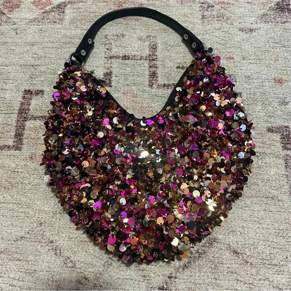 Y2k Pink, gold and black sequin shoulder bag - Picture 6 of 12